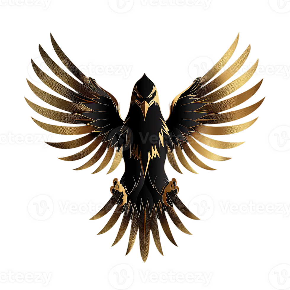A logo of a black eagle with gold wings png