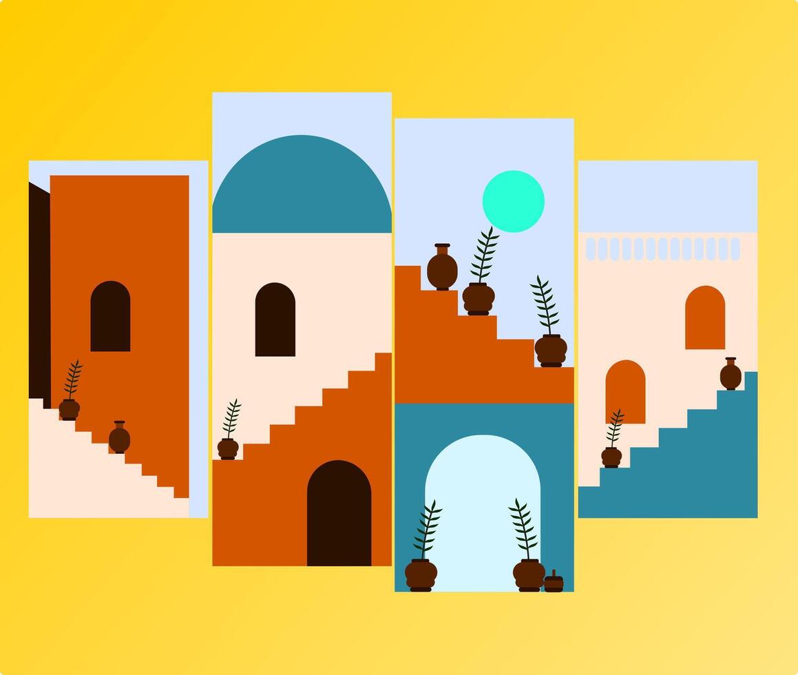 Illustration of Monoline Maze City with Flags vector