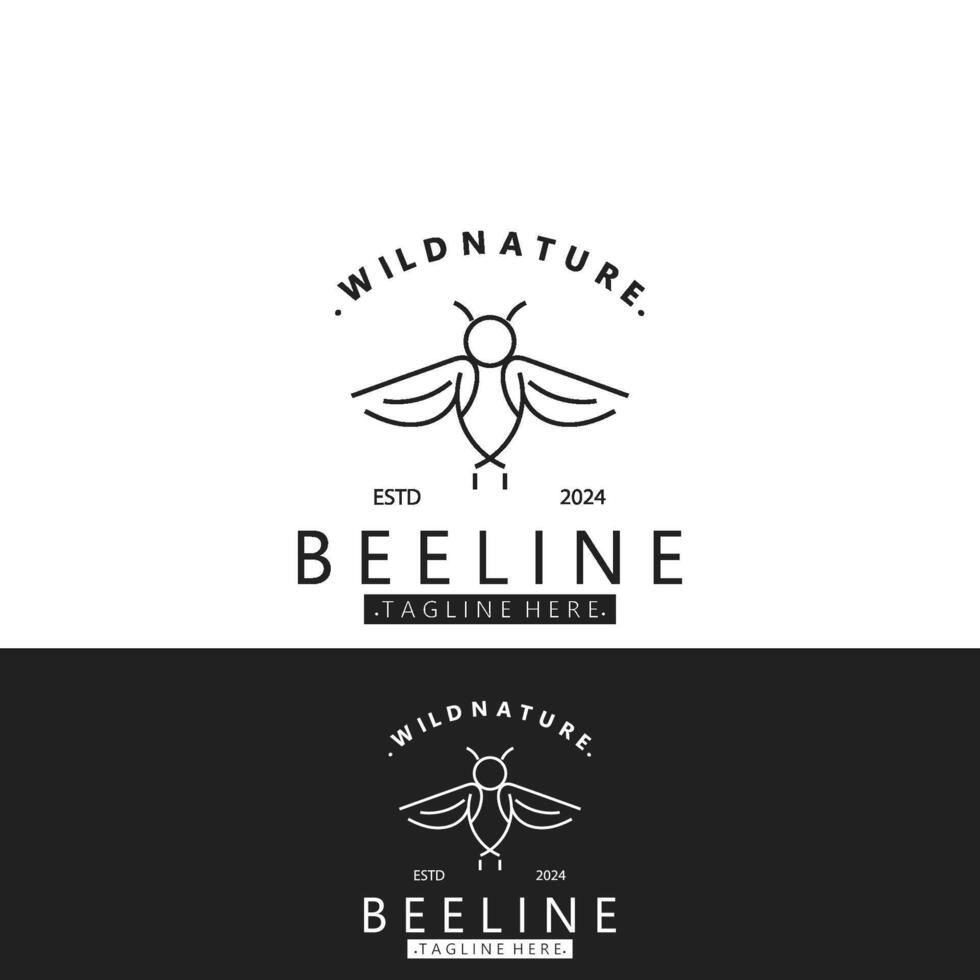 Bee line art animal exclusive logo simple inspiration on black background design vector