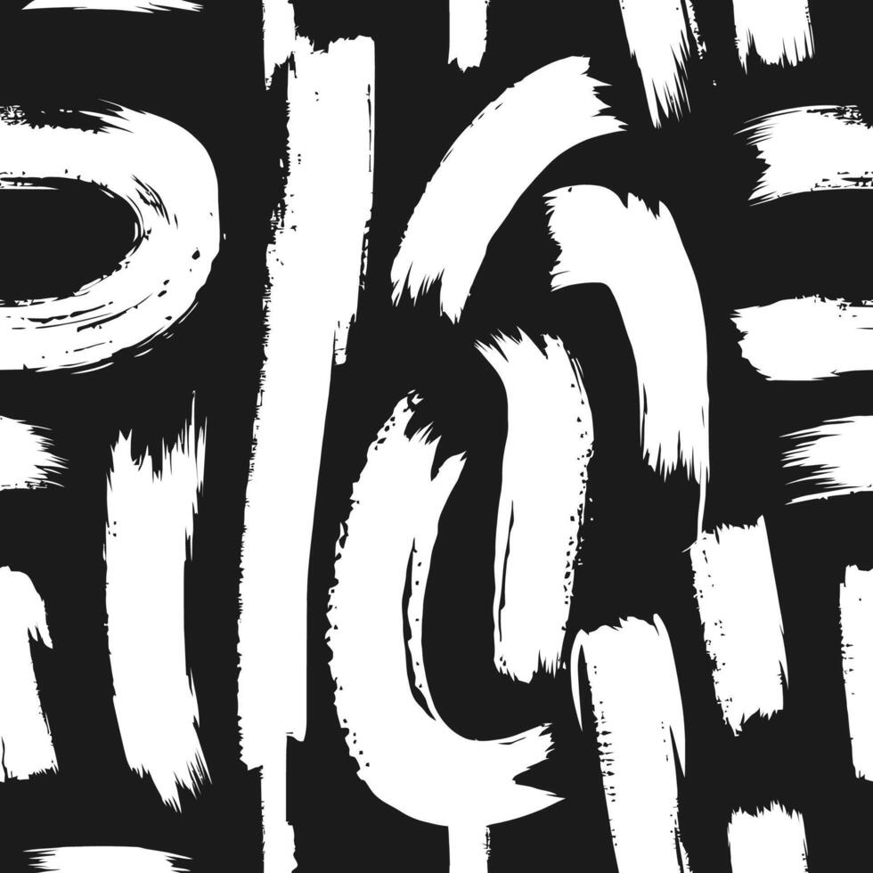 Black and white seamless pattern with abstract brush strokes creating a modern background vector