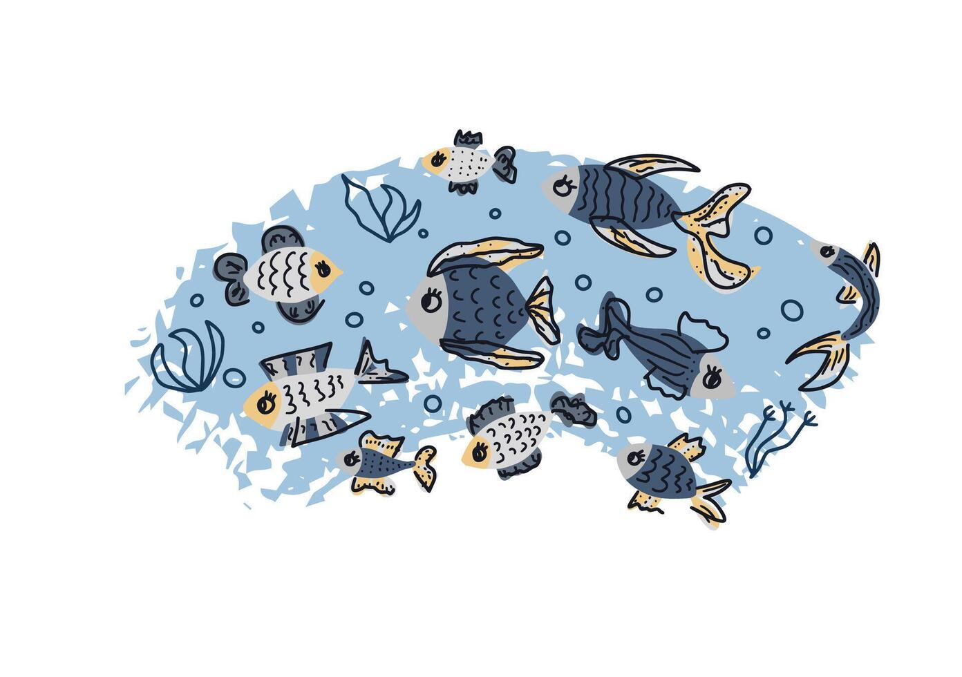 fish collection isolated in doodle style. vector