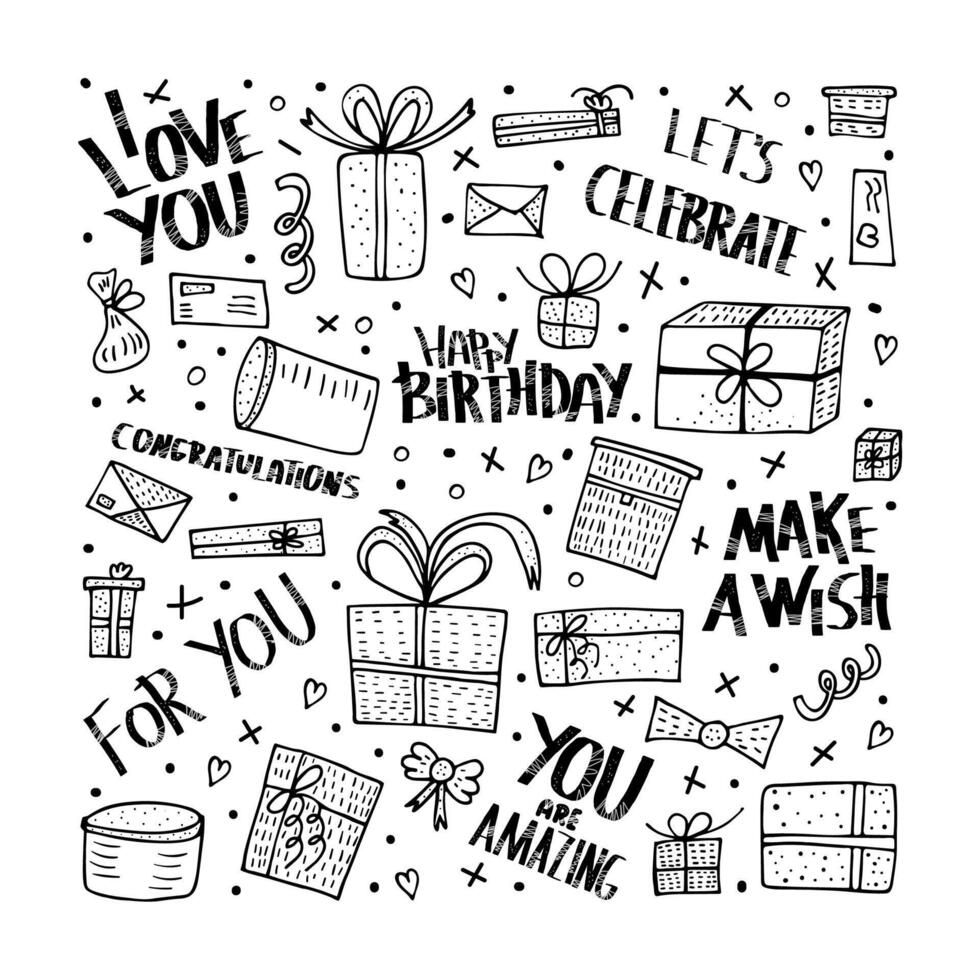 Happy birthday hand drawn quote. text. vector