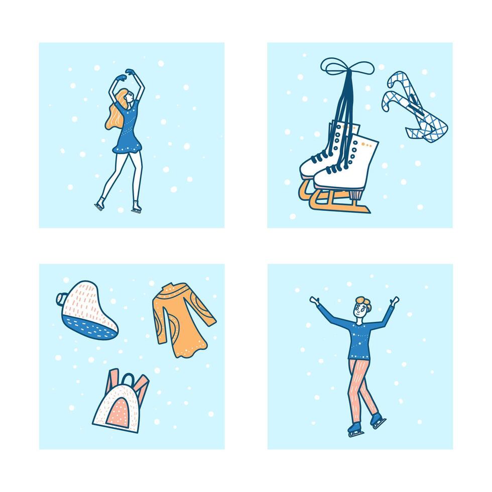 Figure skating concept banner. set cards. vector