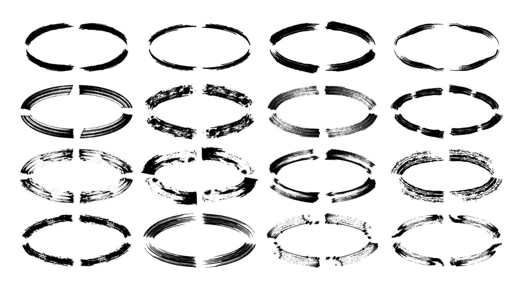 Set of black oval empty grunge frames. vector