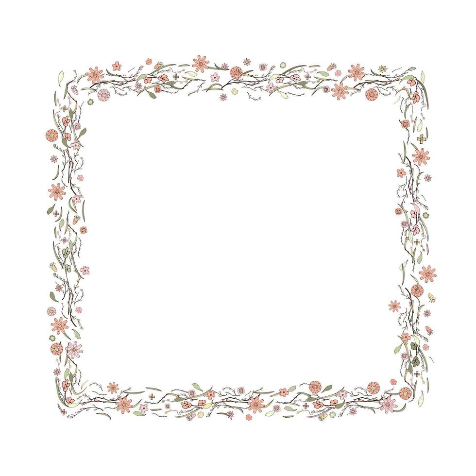 Flowers frame in doodle style. ilustration. vector
