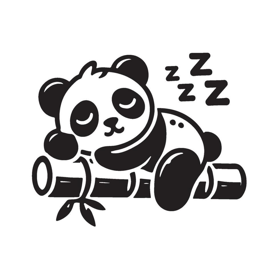 Silhouette of a Panda Sleeping on a Bamboo vector