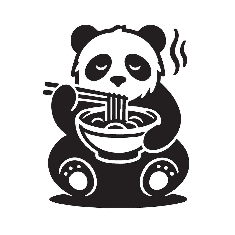 Silhouette of a Panda Eating Noodles vector