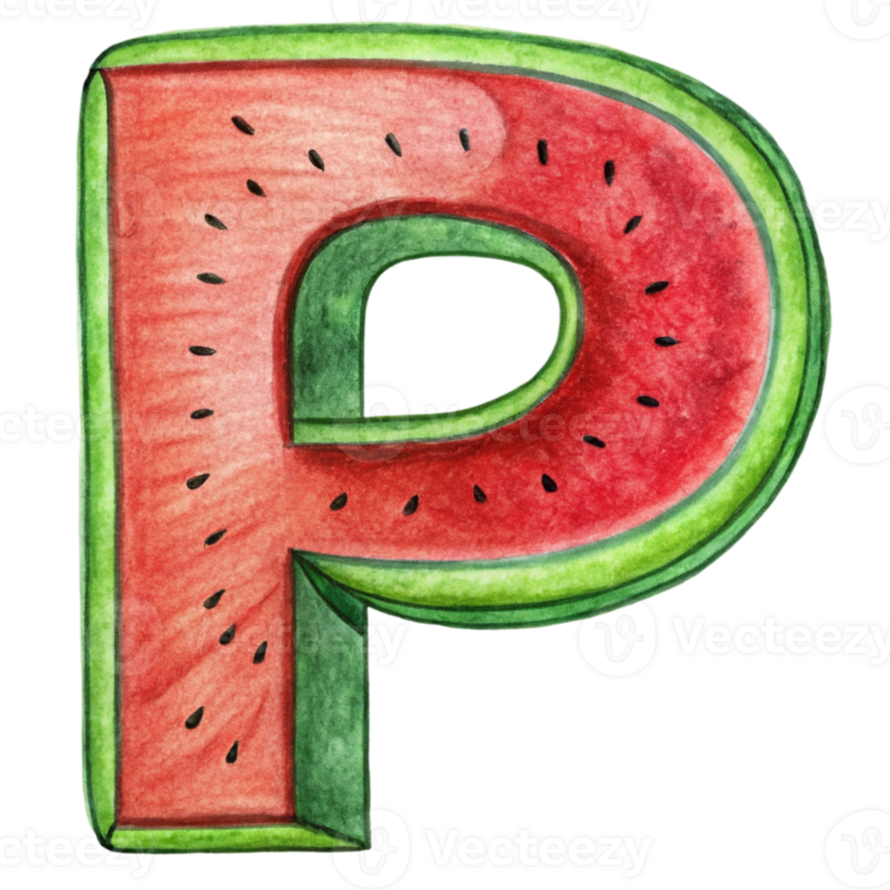 graphics letter p watermelon green red with seeds png