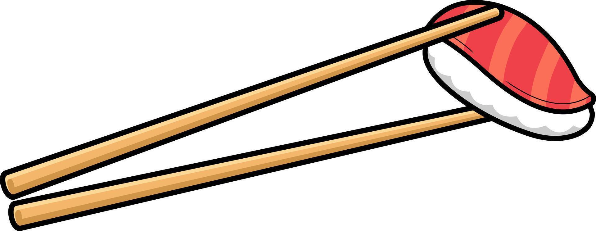 Cartoon Chopsticks Holding Salmon Sushi vector