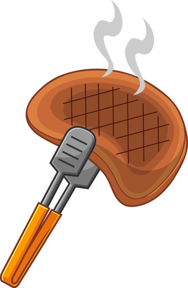 Cartoon Cooking Tongs With Roasted Steak vector