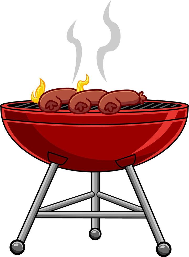 Cartoon Barbecue With Grilling Sausages vector