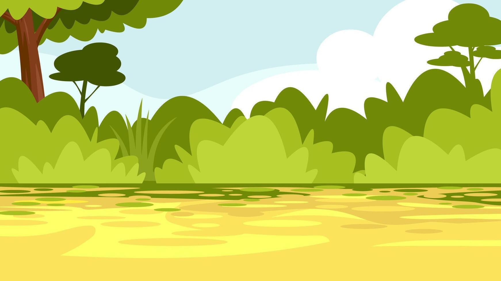 Cartoon Forest Background. Hand Drawn Flat Illustration Design vector