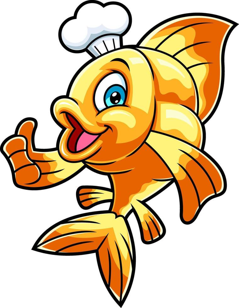 Gold Fish Or Goldfish Chef Cartoon Character Showing Thumbs Up vector