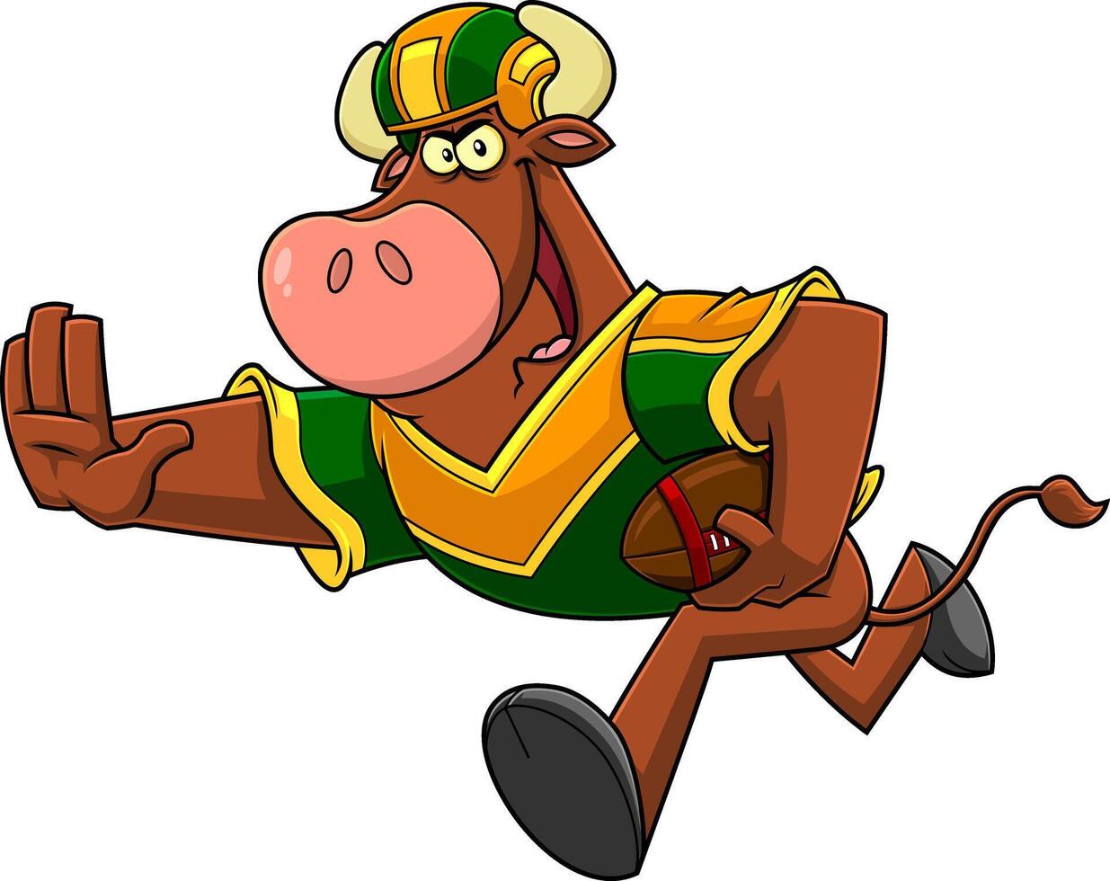 Brown Bull Football Player Cartoon Character Running vector