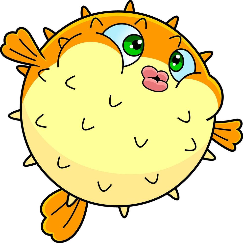 Cute Puffer Fish Cartoon Character vector