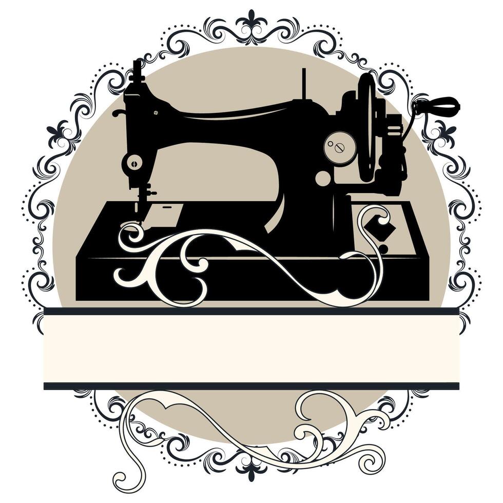 Logo design for a tailoring shop with sewing machine Vintage style, circular pattern. vector