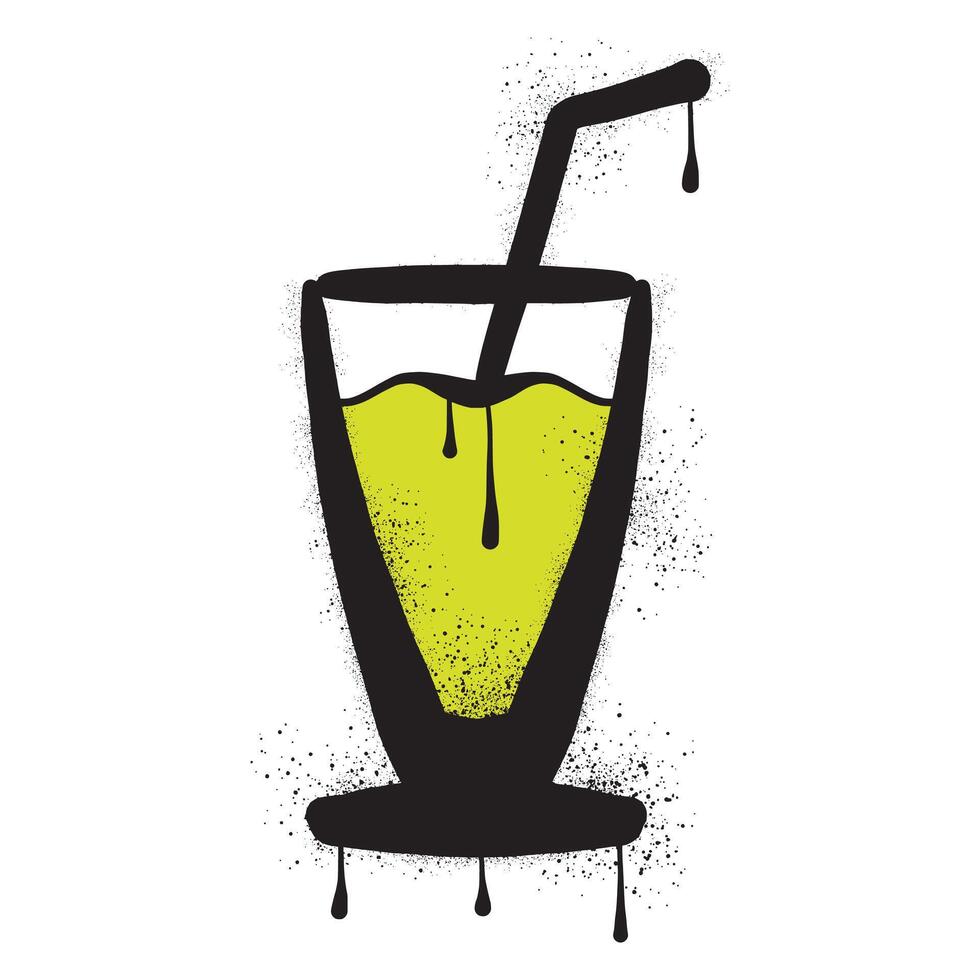 Glass of avocado juice with black spray paint graffiti vector