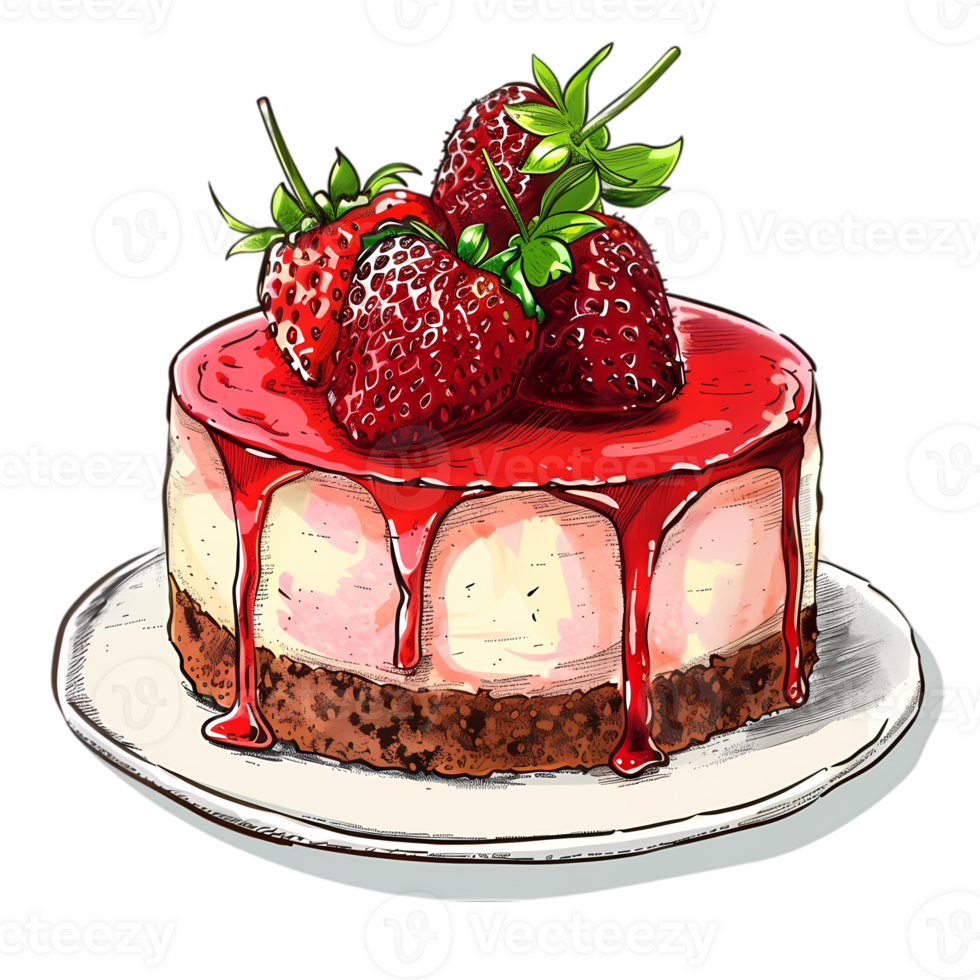 Strawberry Cheesecake with Drizzled Glaze png