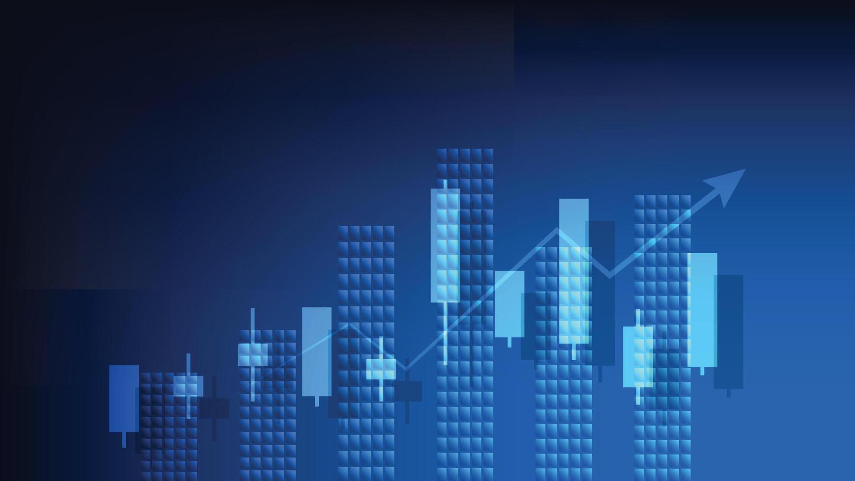 stock market candlesticks with graphic bar chart on blue background vector