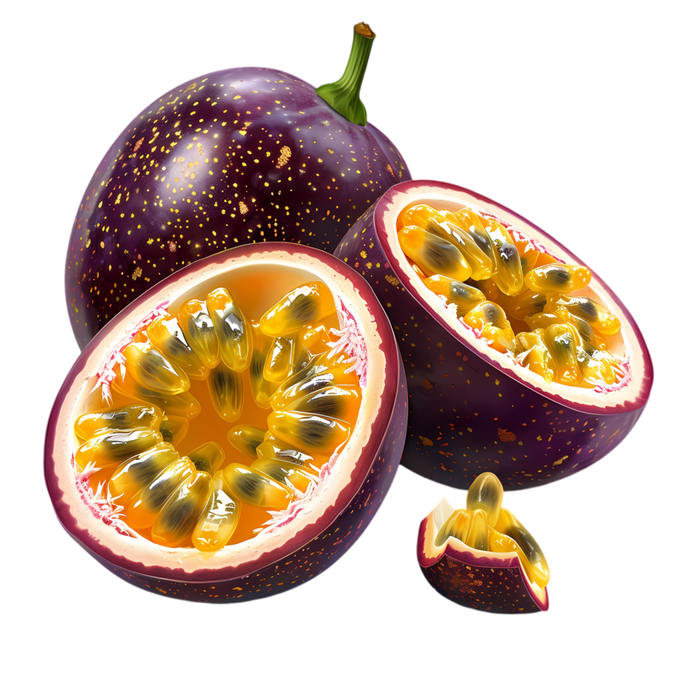 Passion Fruit Sliced Open, Showing Seeds and Pulp png