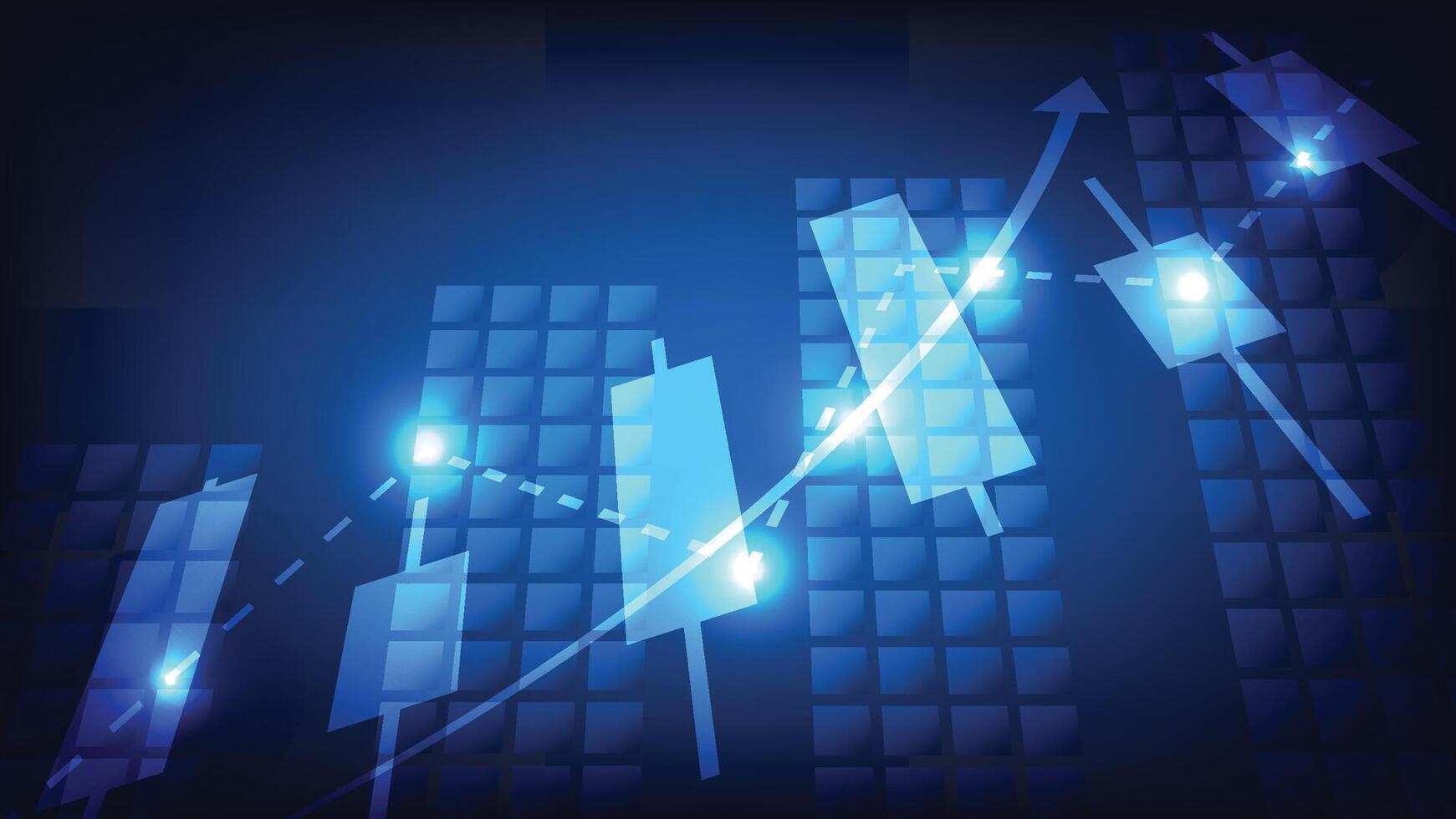 candlesticks with digital bar chart on blue background. stock market investment concept vector