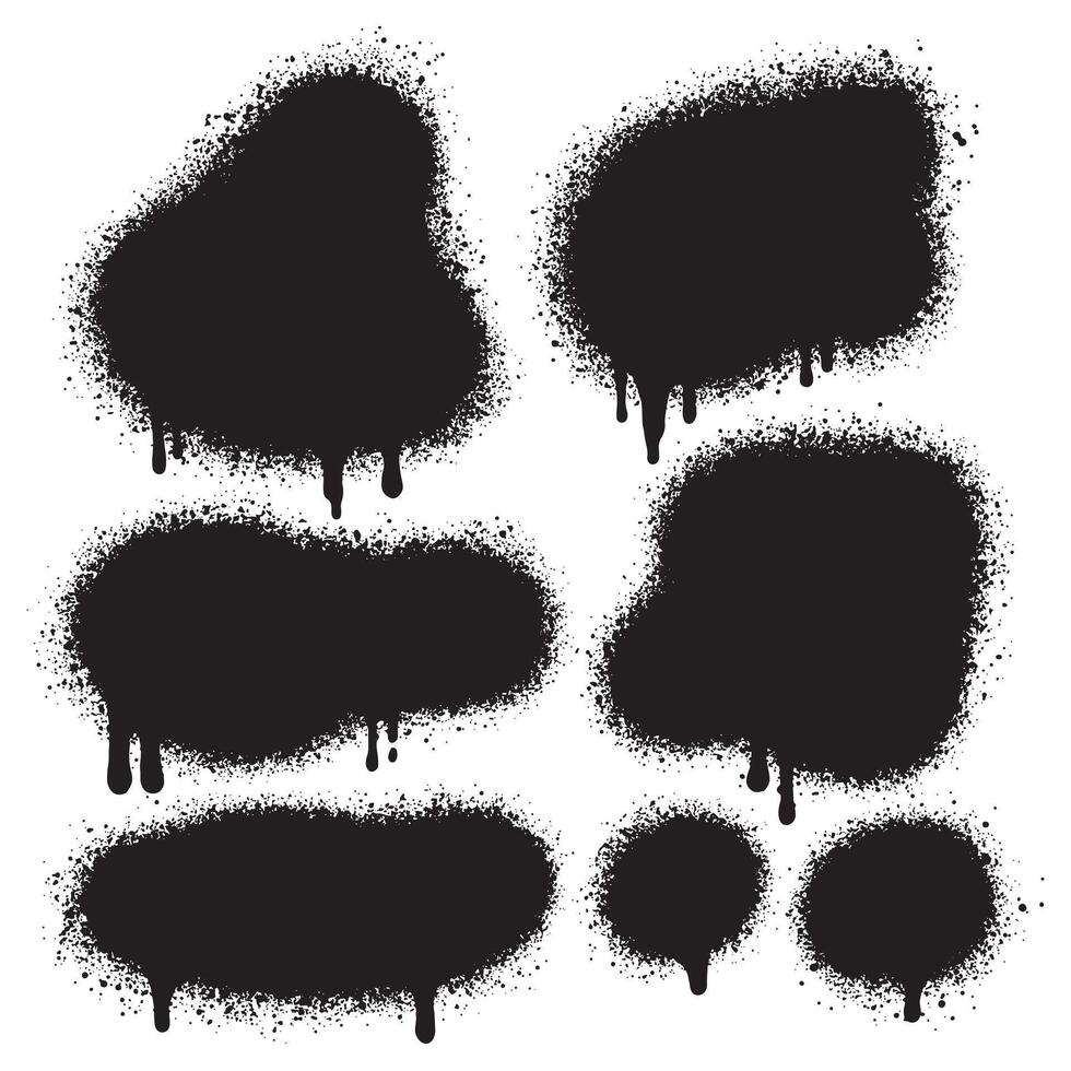 Set of graffiti spray banners. spray paint shapes with Lines and Droplets Black ink splashes, collection of ink stains, Street style. vector
