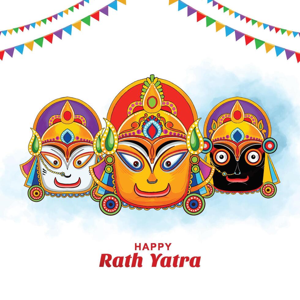 Lord jagannath for balabhadra and Subhadra on annual rathayatra in odisha festival card background vector