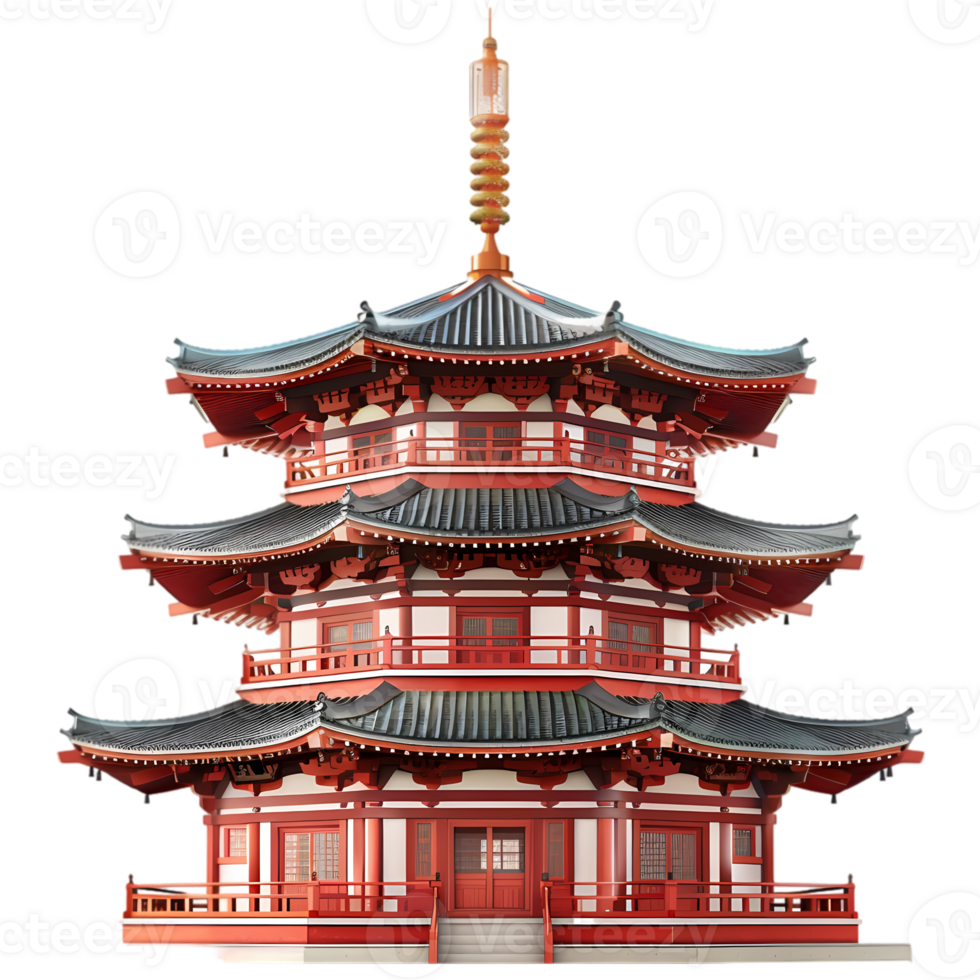 Traditional Japanese Pagoda with Red and White Accents png