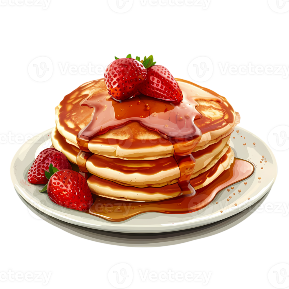 Delicious Pancakes with Strawberries and Syrup png