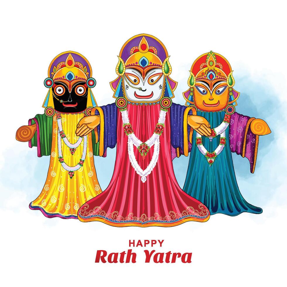 Lord jagannath for balabhadra and Subhadra on annual rathayatra in odisha festival card background vector
