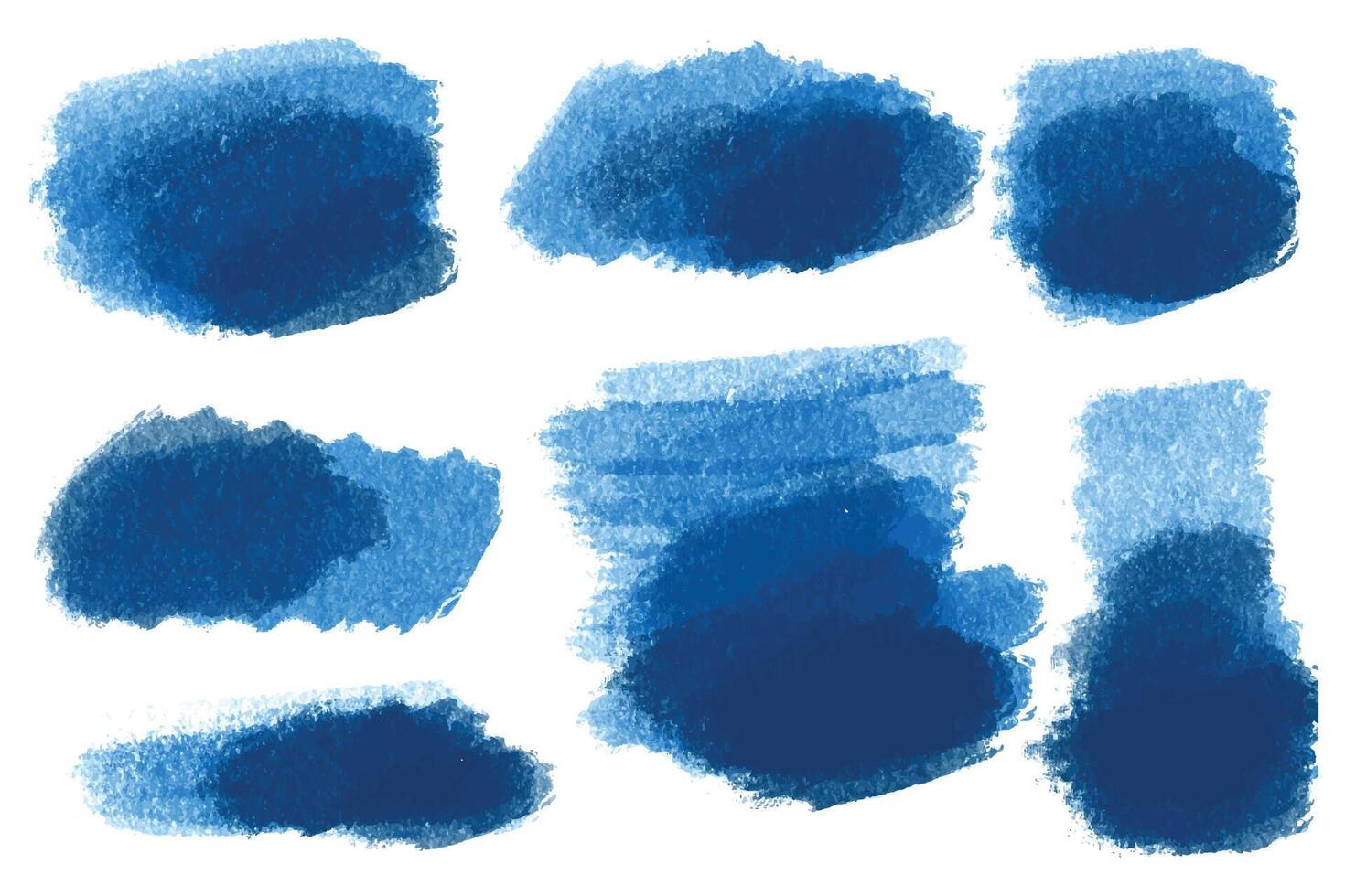 Ink paint blue brush stroke splatter set design vector