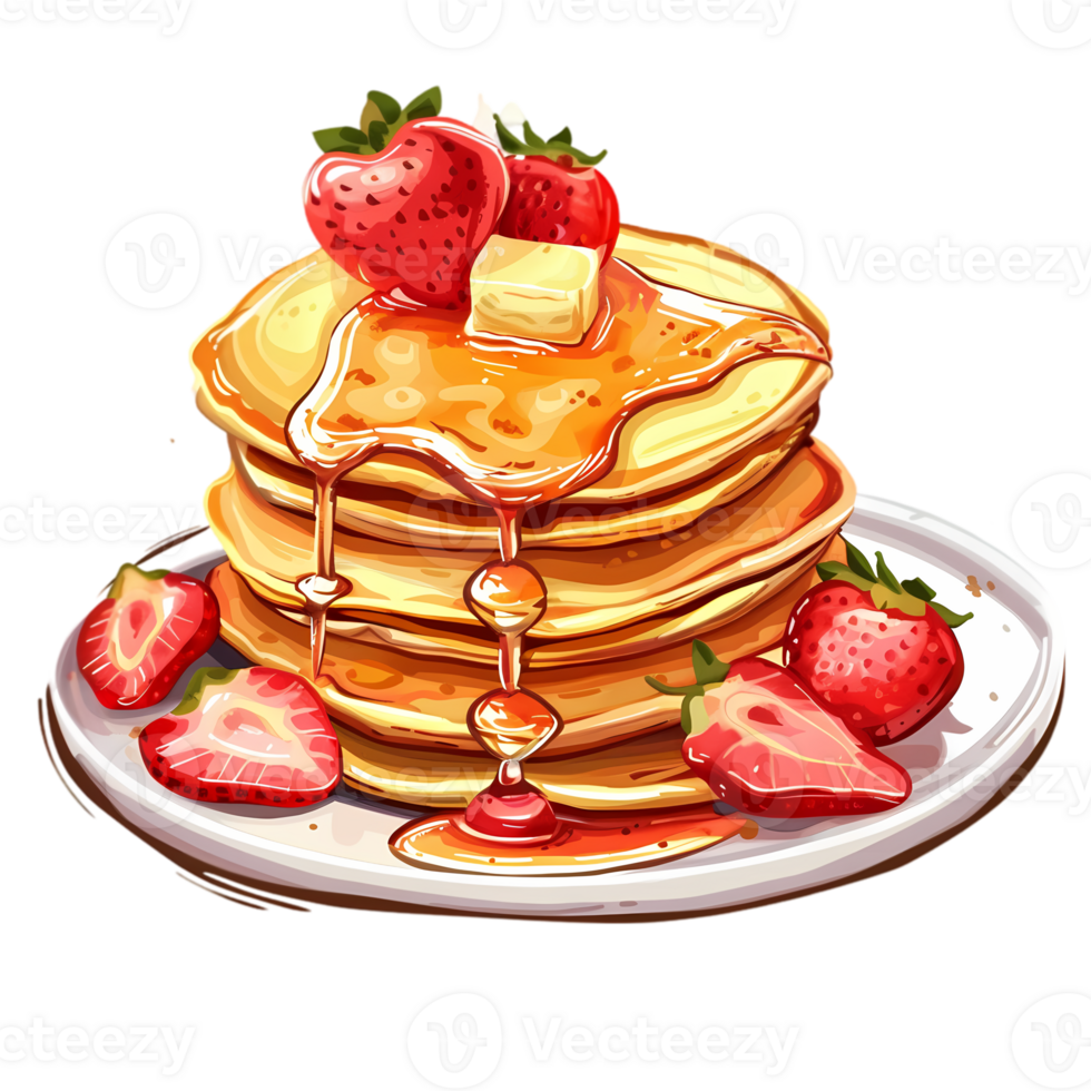 Stack of Pancakes with Strawberries and Syrup png