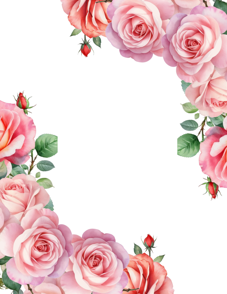 Pink rose border clipart, Flowers bloom frame background png