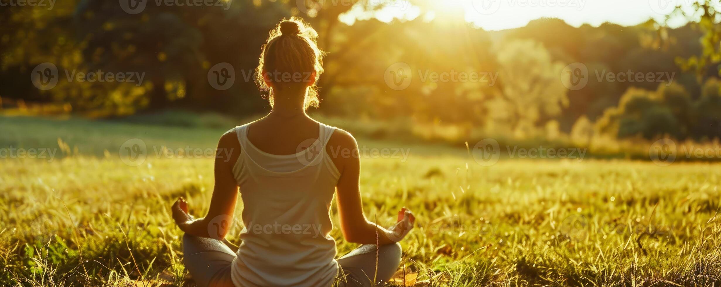 Healthy woman lifestyle balanced practicing meditate and zen energy yoga in morning the spring nature background. Healthy life Concept photo