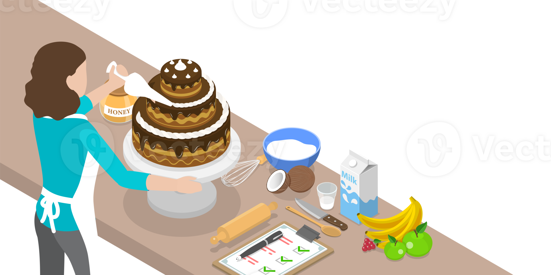 3D Isometric Flat Conceptual Illustration of Cake Baking png