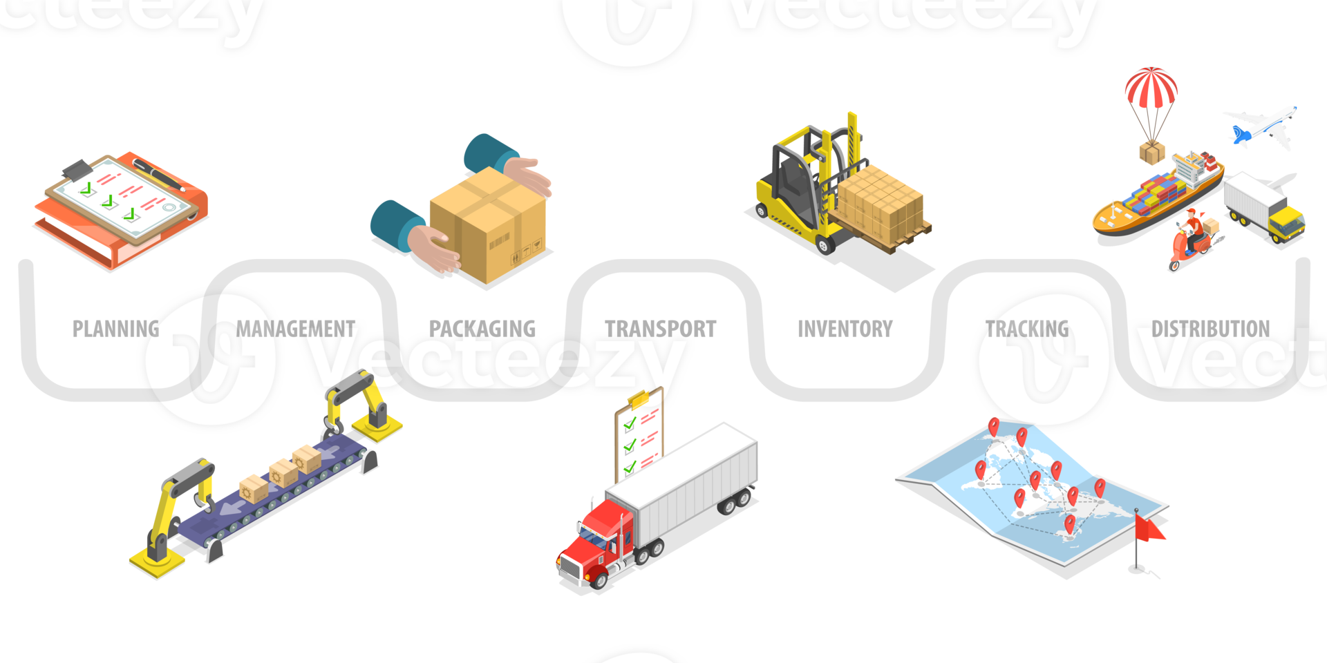 3D Isometric Flat Conceptual Illustration of Logistics png