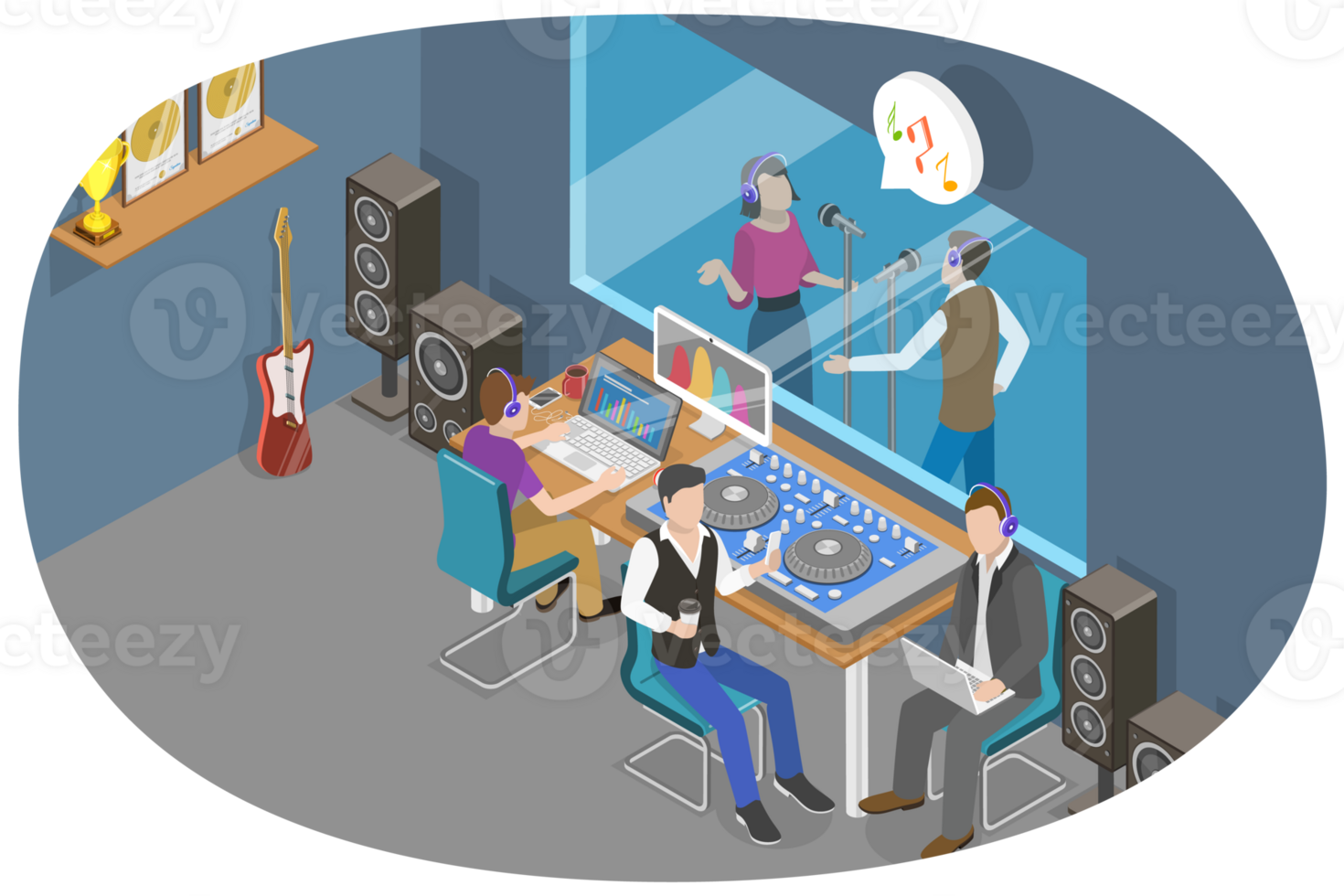3D Isometric Flat Conceptual Illustration of Audio Production Studio png