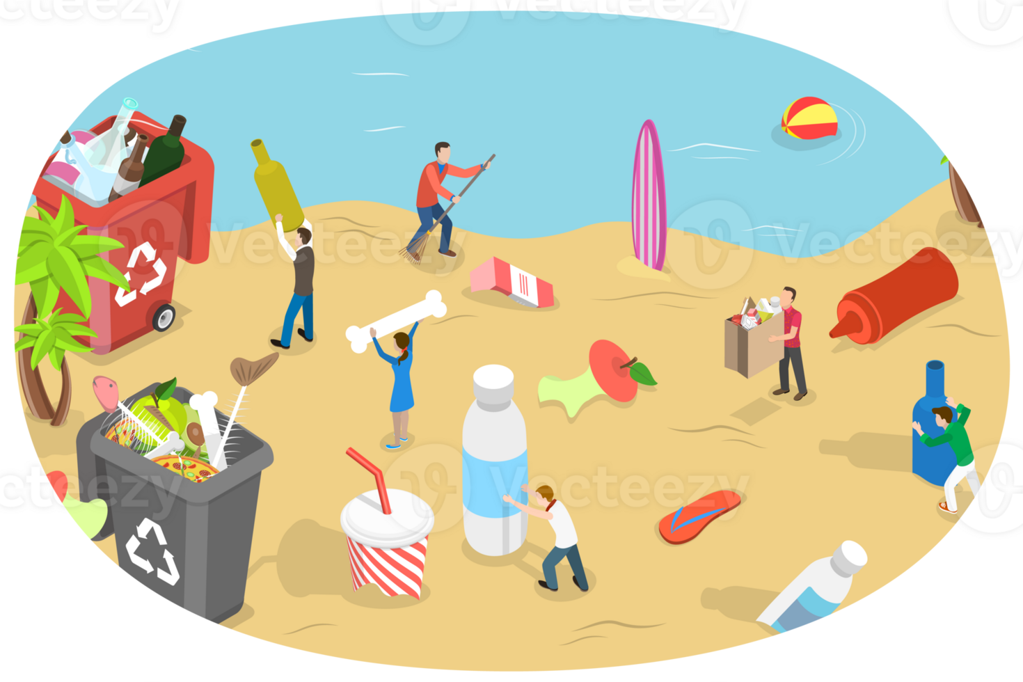 3D Isometric Flat Conceptual Illustration of Beach Cleaning png