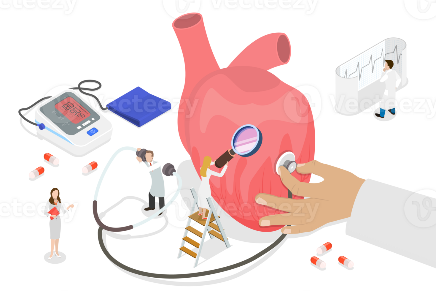 3D Isometric Flat Conceptual Illustration of Heart Health png