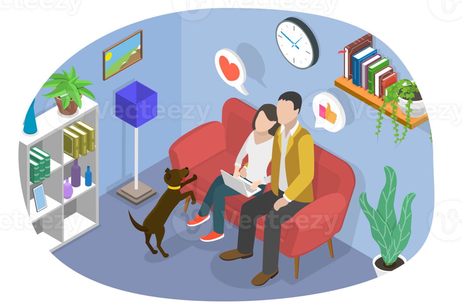 3D Isometric Flat Conceptual Illustration of Couple With Laptop png