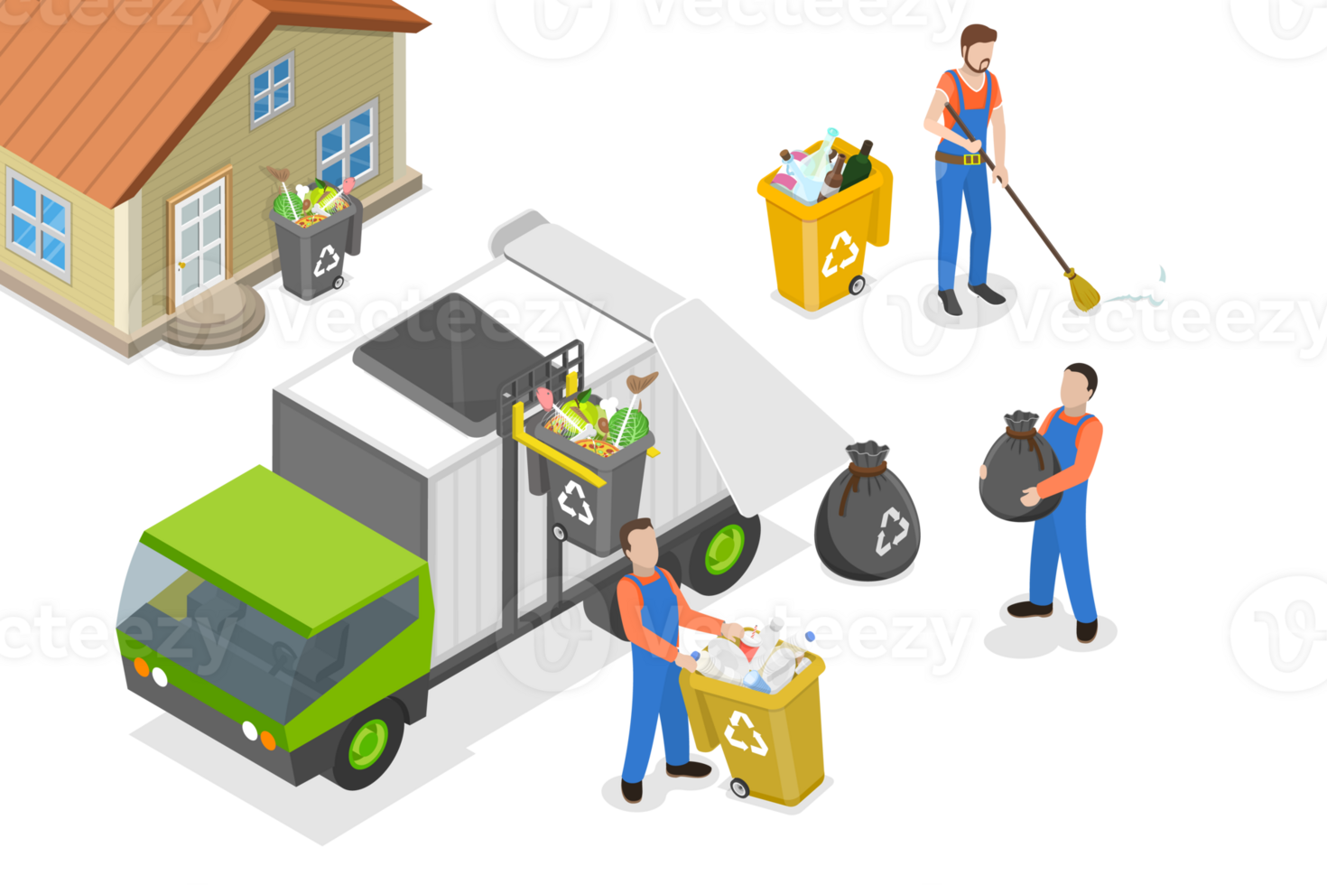 3D Isometric Flat Conceptual Illustration of Trash Pickup Services png
