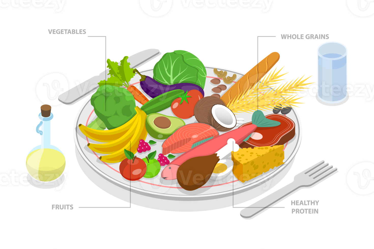 3D Isometric Flat Conceptual Illustration of Healthy Eating Plate png