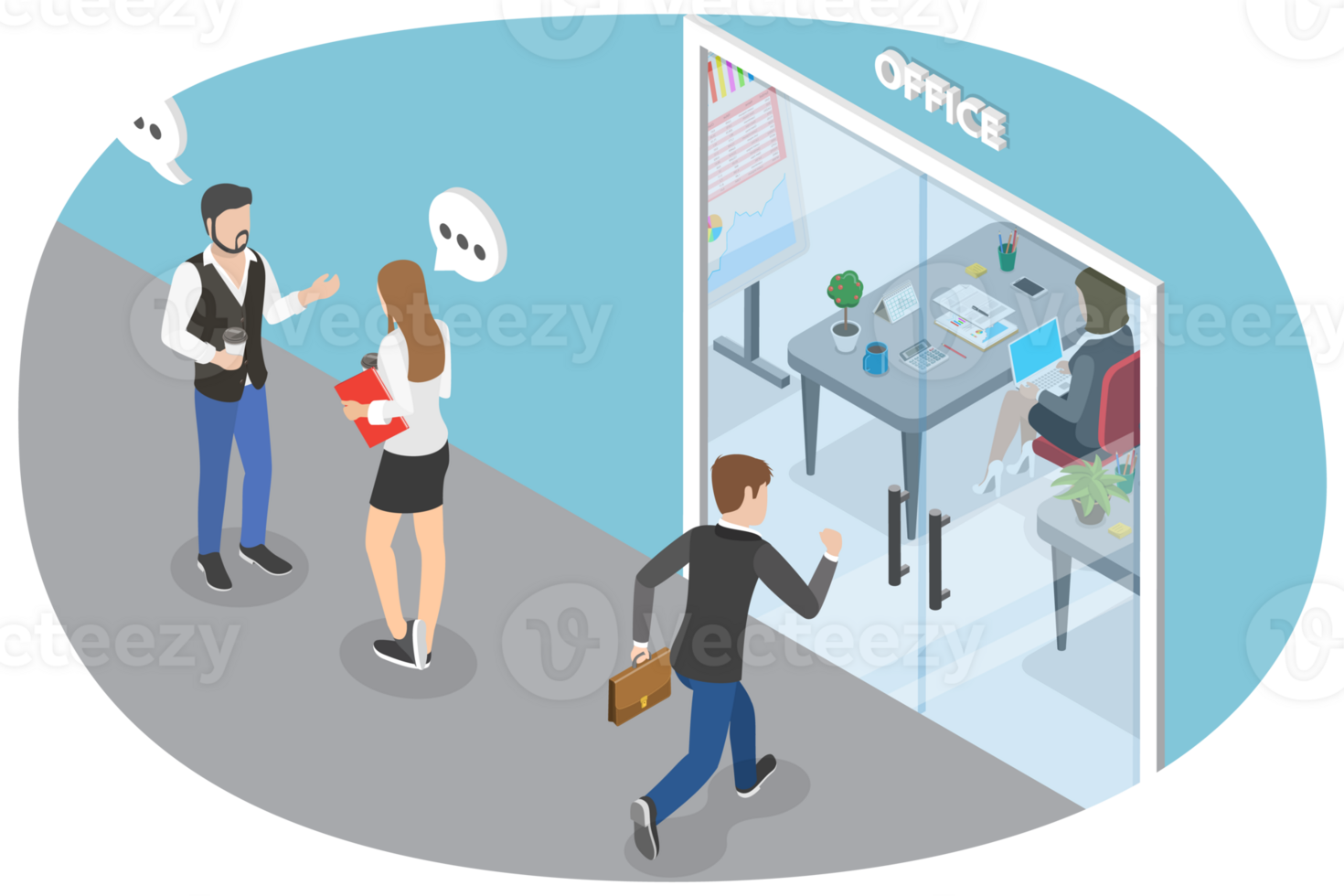 3D Isometric Flat Conceptual Illustration of Office Entrance png