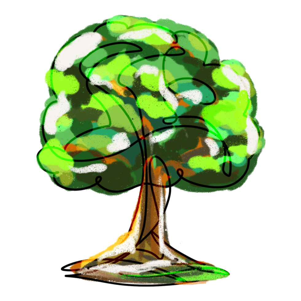 Cartoon tree using one stoke and color png