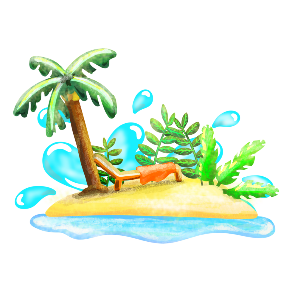 Summer island and beach lounger illustration png
