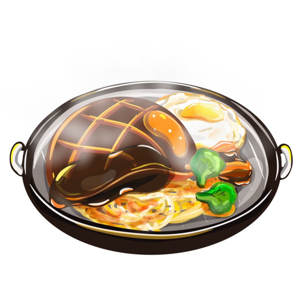 Sizzling Steak Set with spaghetti and vegetables png