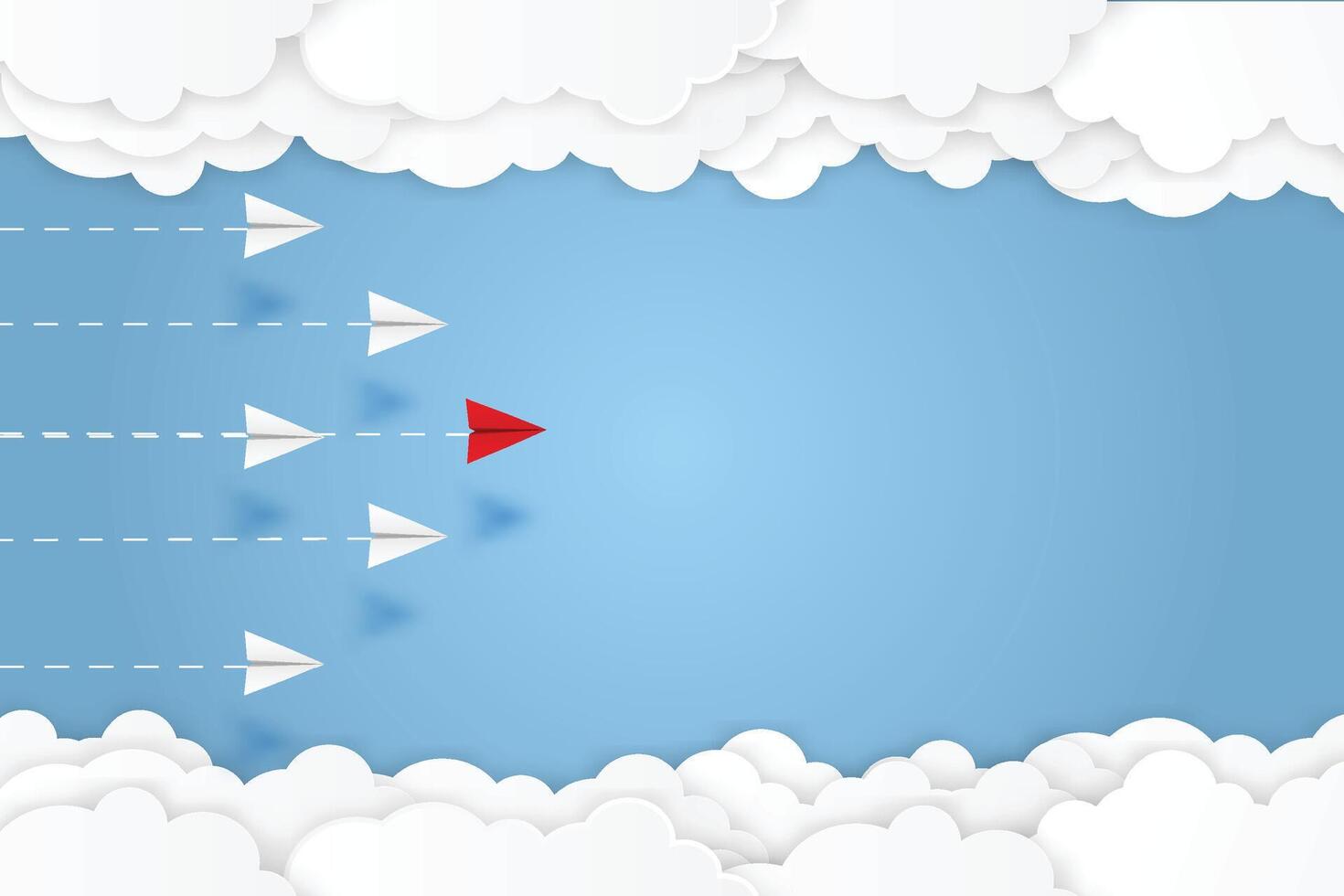 Paper plane go to success goal business financial concept start up, leadership, creative idea symbol paper art style with copy space for text. illustration vector