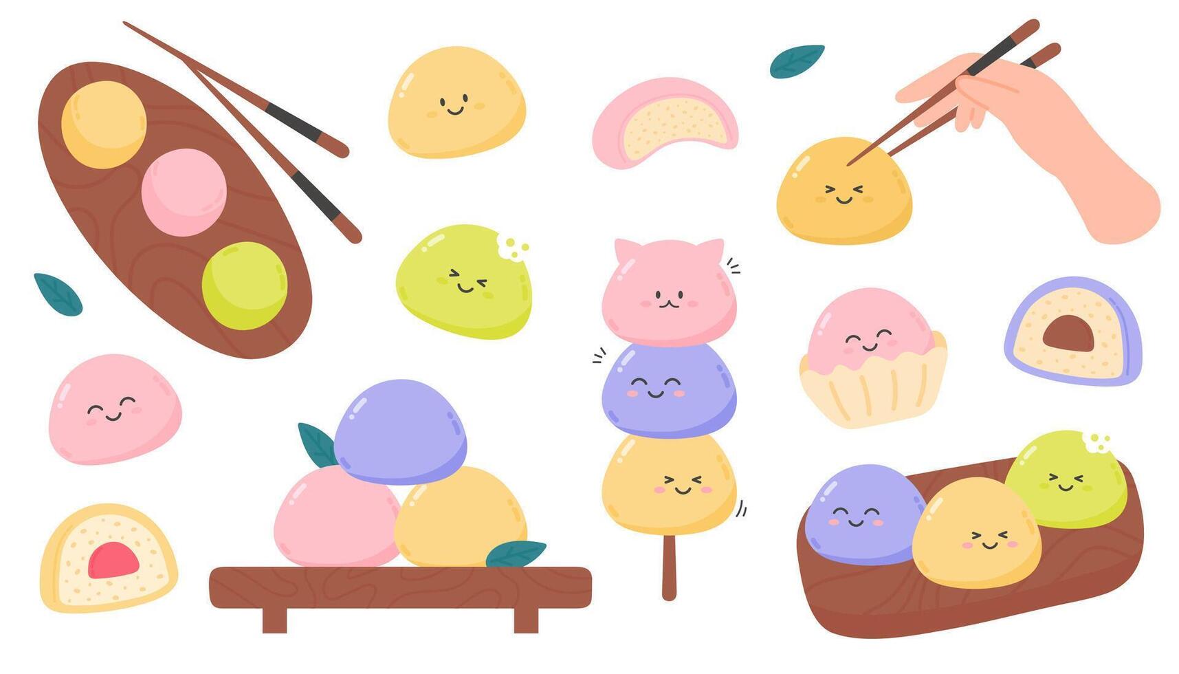 Japanese Mochi rice dessert big set vector