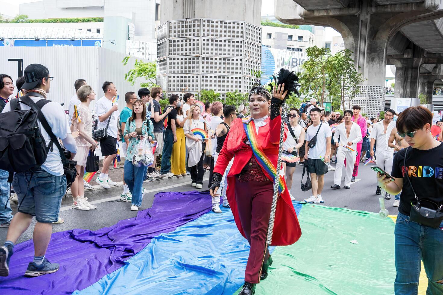 Bangkok, Thailand - JUN 1, 2024 Bangkok Pride Festival 2024, The short action and atmosphere of people joins celebrations in the event in Siam Square Bangkok, Thailand. photo