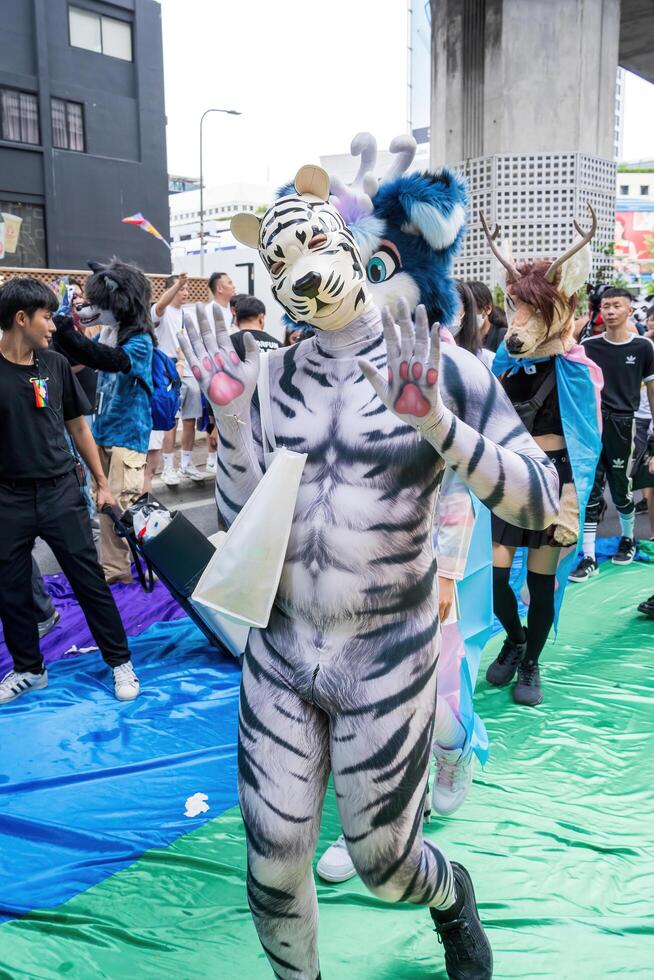 Bangkok, Thailand - JUN 1, 2024 Bangkok Pride Festival 2024, The short action and atmosphere of people joins celebrations in the event in Siam Square Bangkok, Thailand. photo